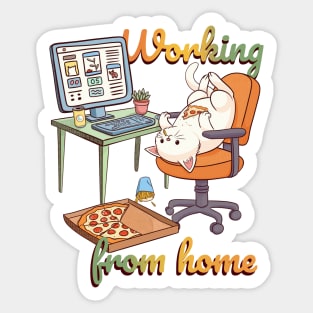 The cute cat enjoys remote work Sticker